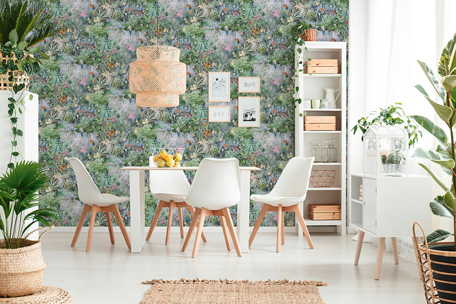 Cordian Sky Blue Rainforest Landscape Wallpaper - Brewster Wallcovering