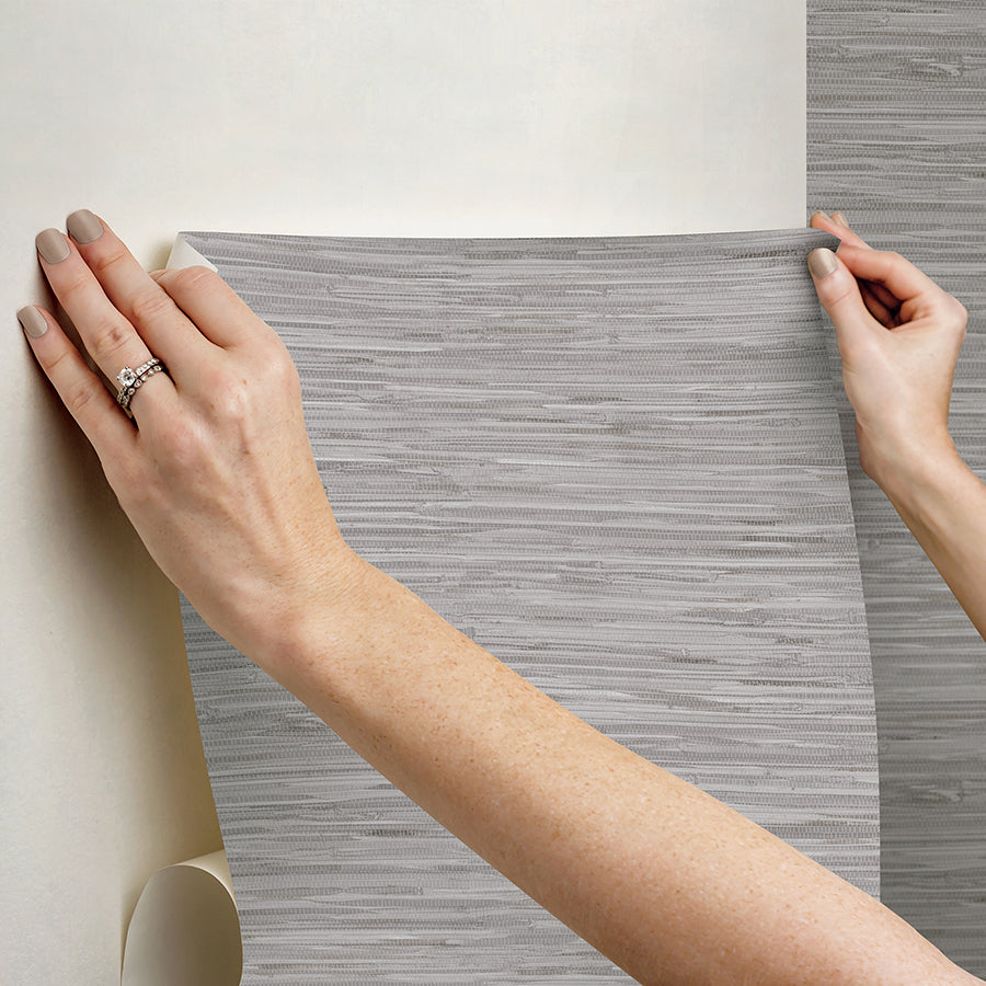 Grey Grassweave Peel and Stick Wallpaper - Brewster Wallcovering