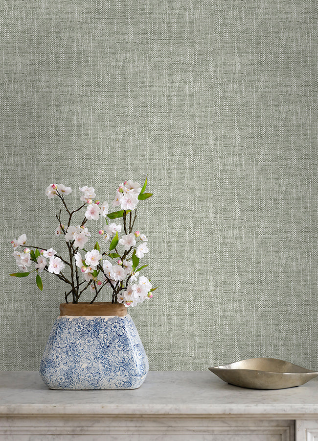 Sage Poplin Peel and Stick Wallpaper - Brewster Wallcovering