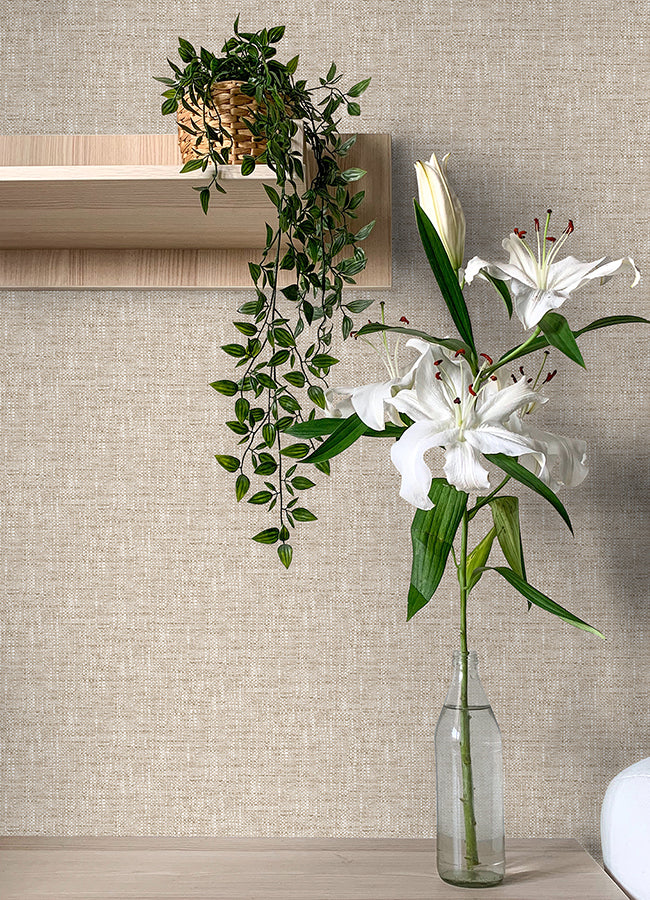 Tan Poplin Peel and Stick Wallpaper - Brewster Wallcovering