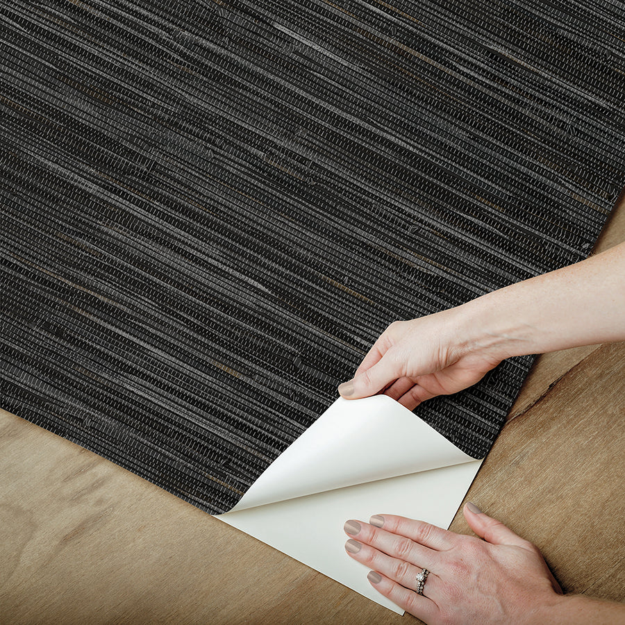 Black Grassweave Peel and Stick Wallpaper - Brewster Wallcovering