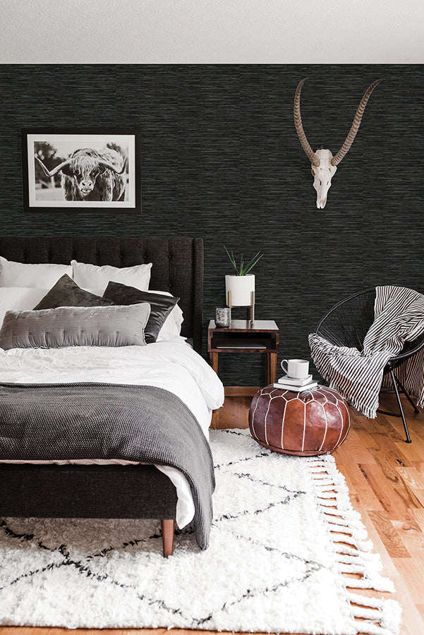 Black Grassweave Peel and Stick Wallpaper - Brewster Wallcovering