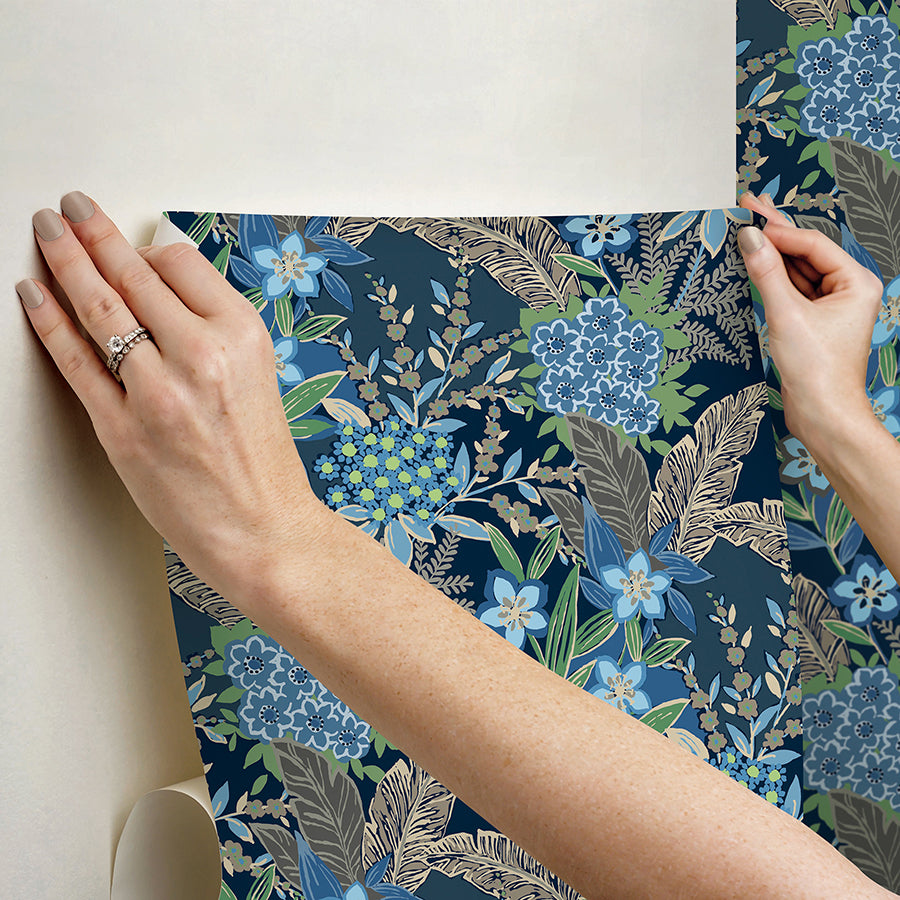 Azure Blue RuJardin Peel and Stick Wallpaper - Brewster Wallcovering