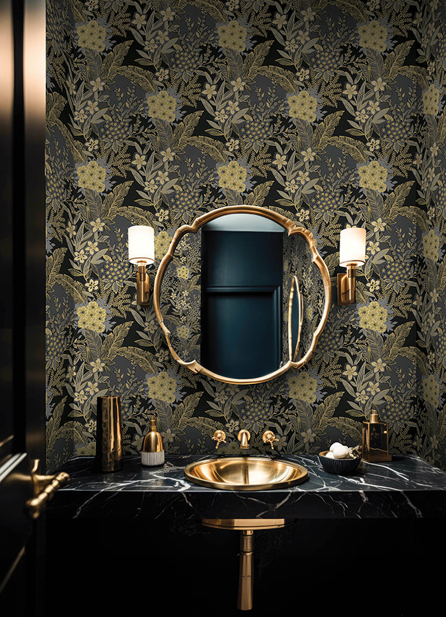 Black RuJardin Peel and Stick Wallpaper  | Brewster Wallcovering - The WorkRm