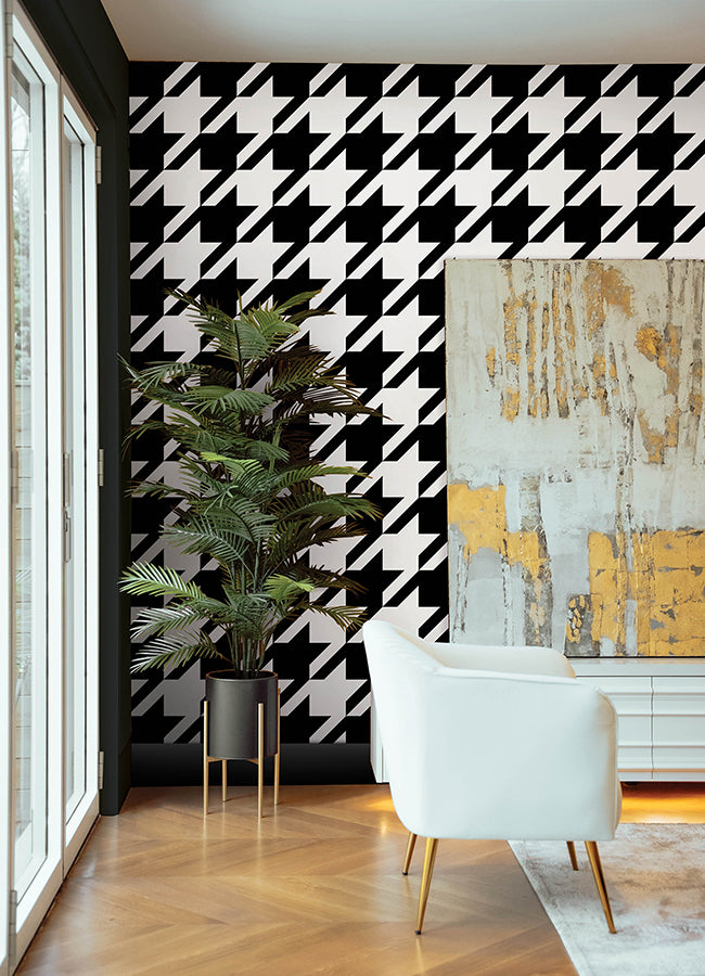 Black RuHoundstooth Peel and Stick Wallpaper  | Brewster Wallcovering