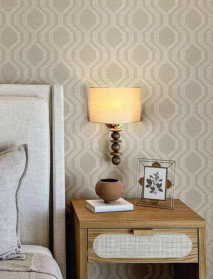 Burton Neutral Modern Ogee Wallpaper  | Brewster Wallcovering - The WorkRm