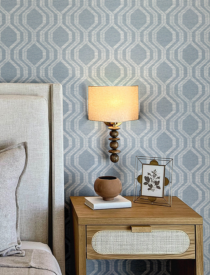 Burton Pewter Modern Ogee Wallpaper - Brewster Wallcovering