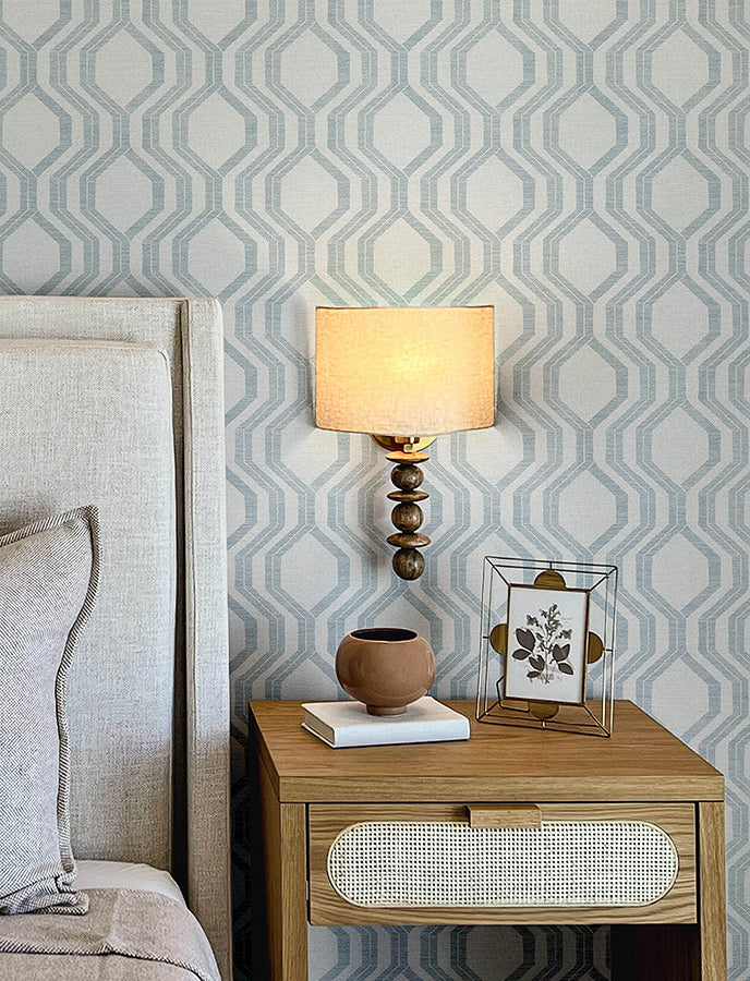 Burton Light Blue Modern Ogee Wallpaper  | Brewster Wallcovering - The WorkRm