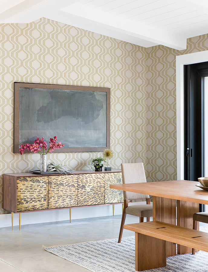 Burton Gold Modern Ogee Wallpaper  | Brewster Wallcovering - The WorkRm