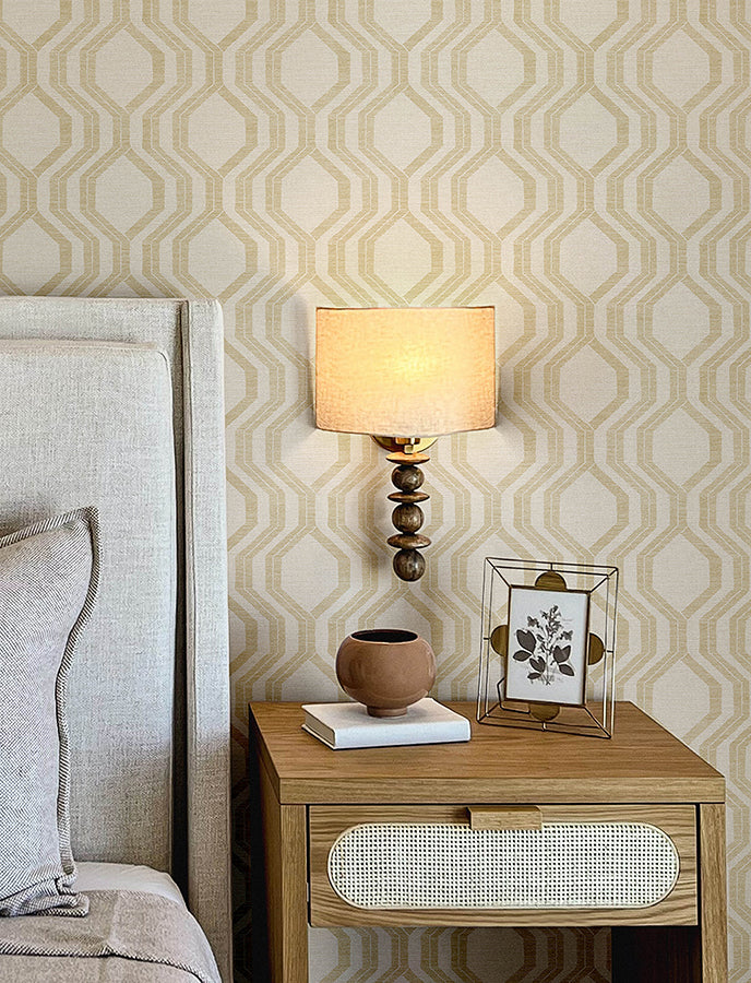 Burton Gold Modern Ogee Wallpaper - Brewster Wallcovering