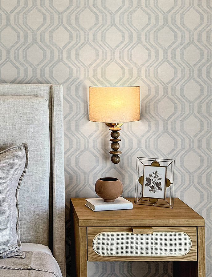 Burton Silver Modern Ogee Wallpaper - Brewster Wallcovering