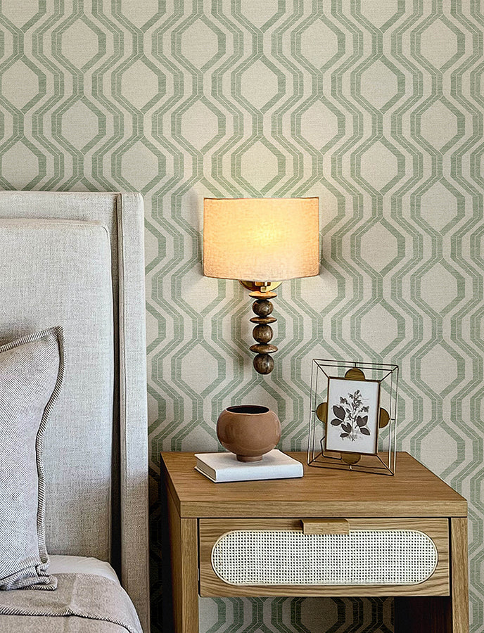 Burton Green Modern Ogee Wallpaper - Brewster Wallcovering