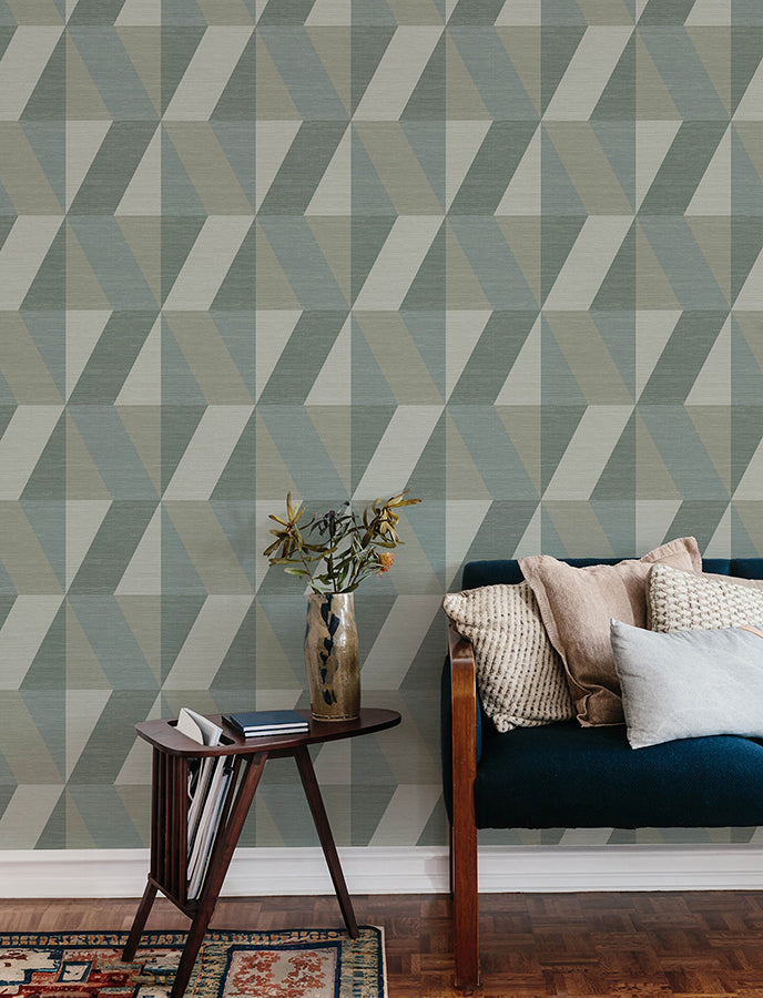 Winslow Green Geometric Faux Grasscloth Wallpaper  | Brewster Wallcovering - The WorkRm