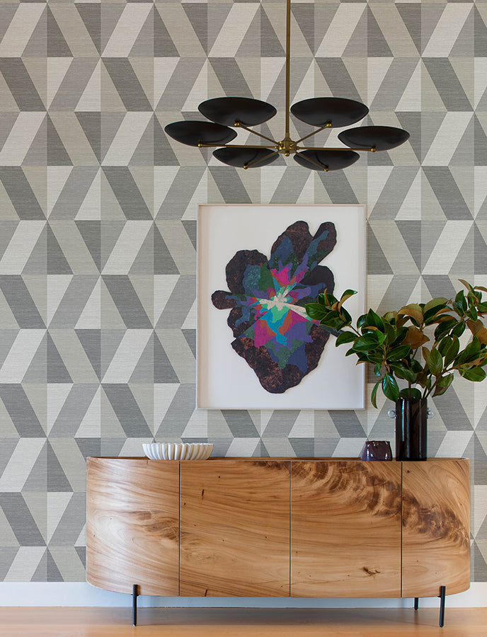 Winslow Stone Geometric Faux Grasscloth Wallpaper - Brewster Wallcovering