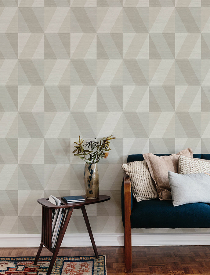 Winslow Bone Geometric Faux Grasscloth Wallpaper  | Brewster Wallcovering - The WorkRm