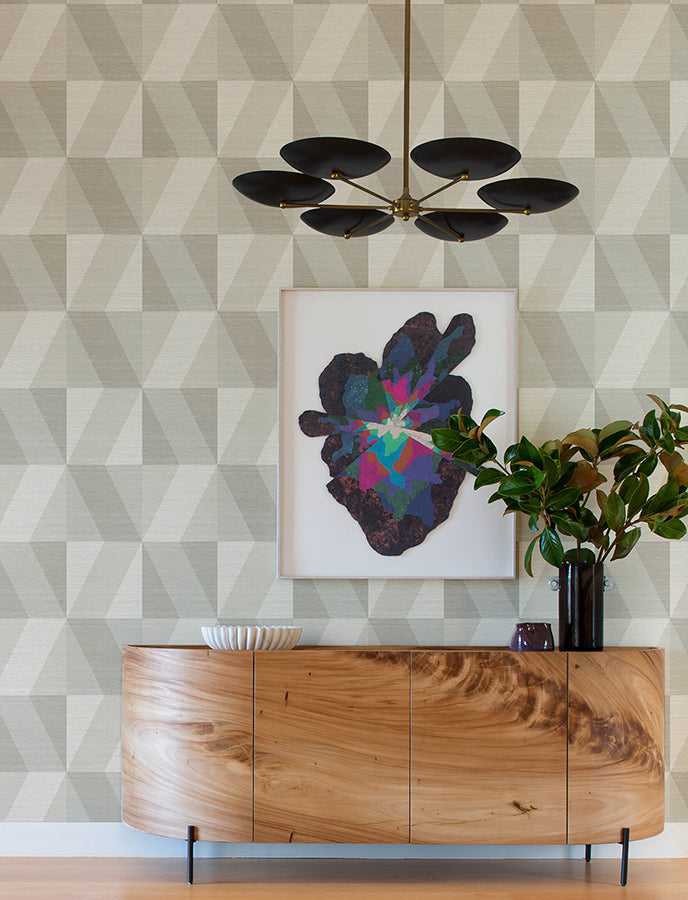 Winslow Bone Geometric Faux Grasscloth Wallpaper - Brewster Wallcovering