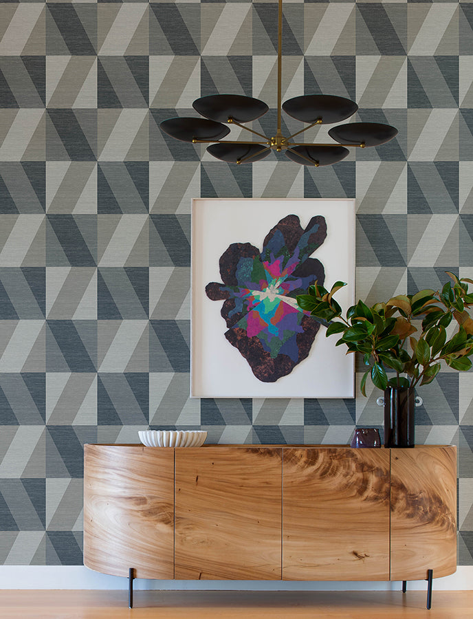 Winslow Slate Geometric Faux Grasscloth Wallpaper  | Brewster Wallcovering - The WorkRm