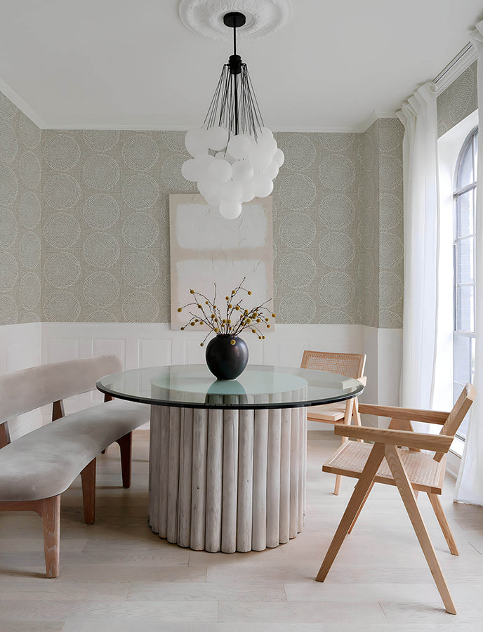 Salma Beige Medallion Wallpaper - Brewster Wallcovering