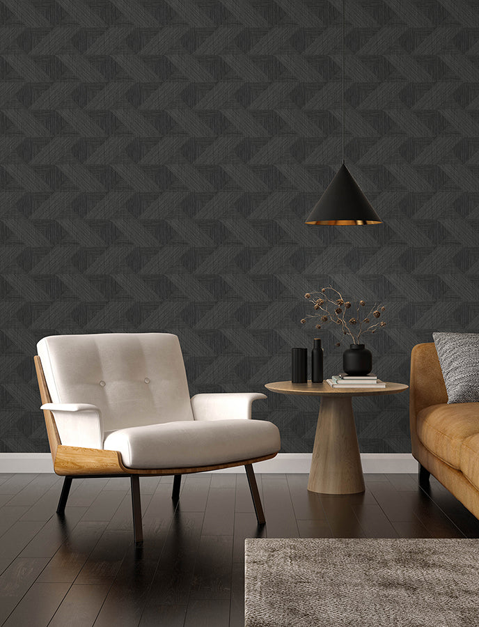 Presley Black Tessellation Wallpaper - Brewster Wallcovering