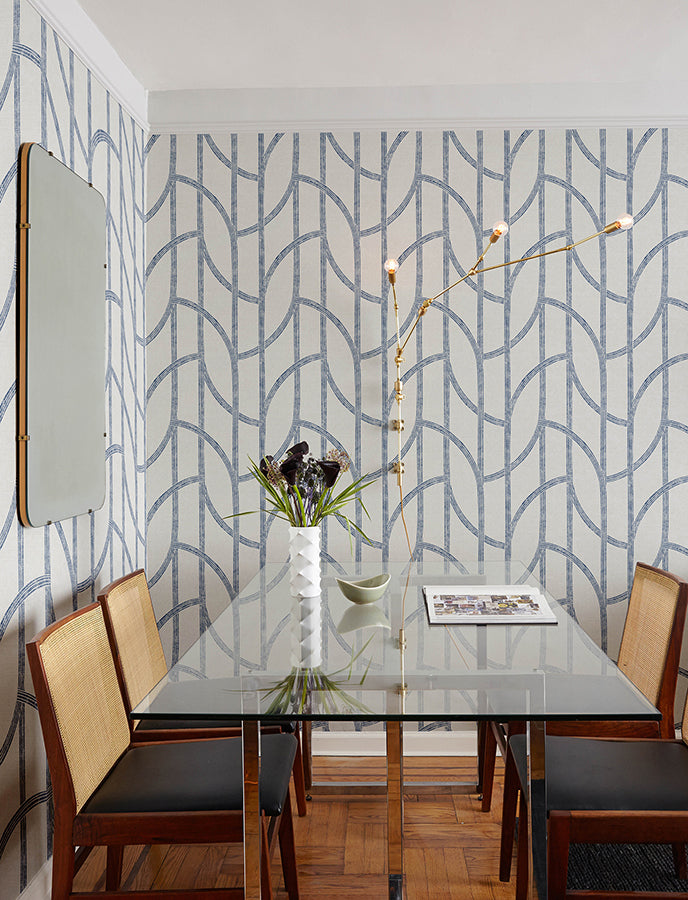 Harlow Indigo Curved Contours Wallpaper  | Brewster Wallcovering - The WorkRm