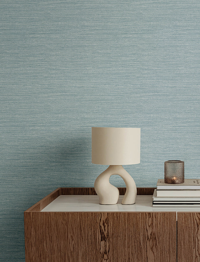 Sheehan Light Blue Faux Grasscloth Wallpaper - Brewster Wallcovering