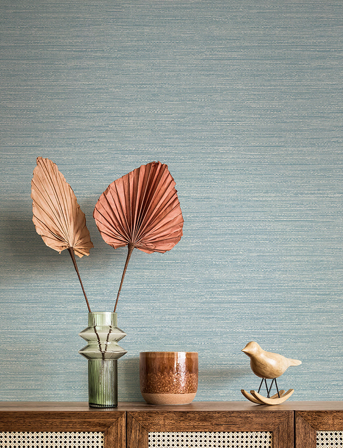 Sheehan Light Blue Faux Grasscloth Wallpaper  | Brewster Wallcovering - The WorkRm