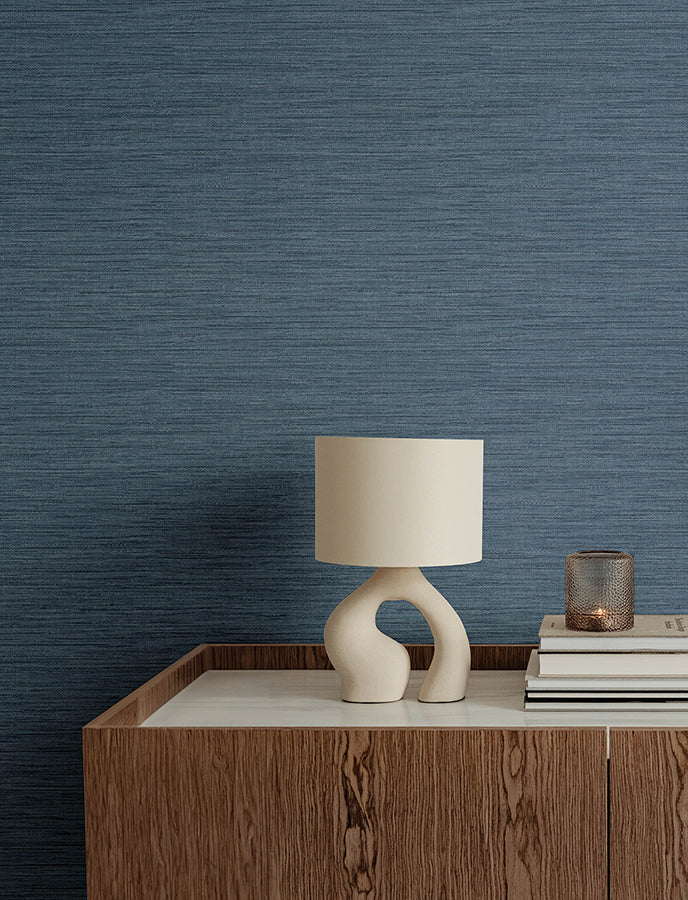 Sheehan Denim Faux Grasscloth Wallpaper - Brewster Wallcovering