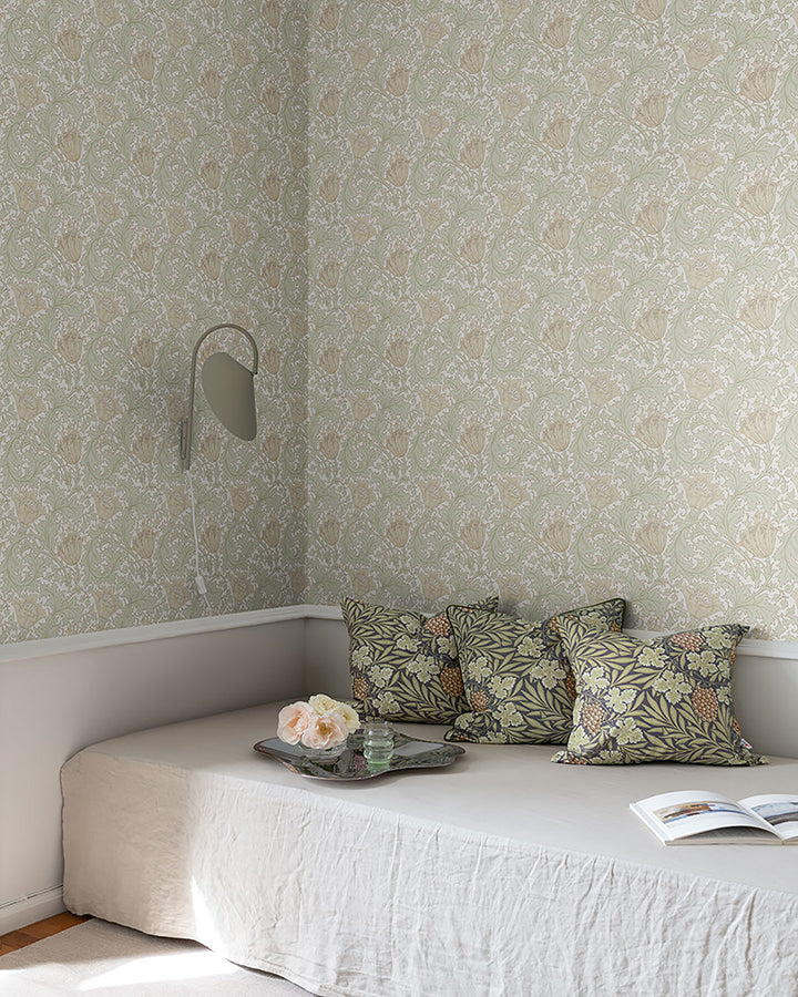 Anemone Light Green Floral Trail Wallpaper - Brewster Wallcovering