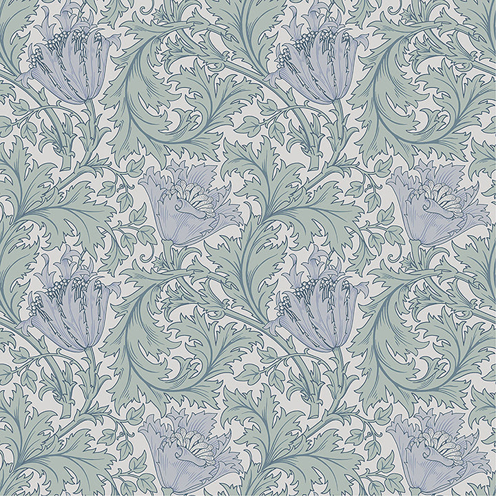 Brewster Wallcovering-Anemone Blue Floral Trail Wallpaper