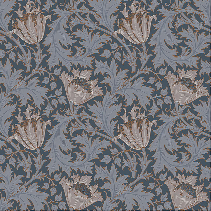 Brewster Wallcovering-Anemone Dark Blue Floral Trail Wallpaper