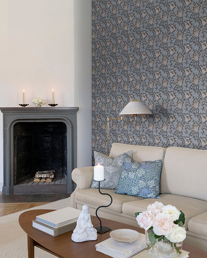 Anemone Dark Blue Floral Trail Wallpaper  | Brewster Wallcovering - The WorkRm