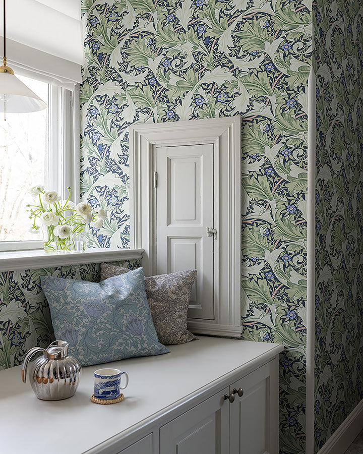 Granville Green Leafy Vine Wallpaper - Brewster Wallcovering