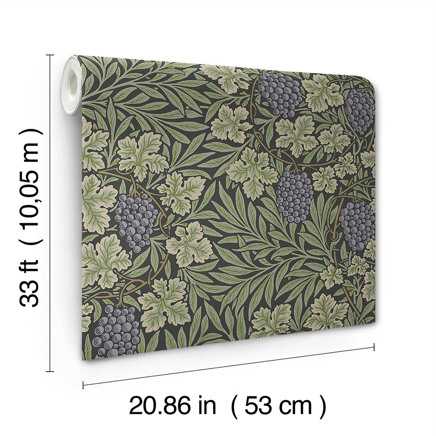 Vine Green Woodland Fruits Wallpaper - Brewster Wallcovering