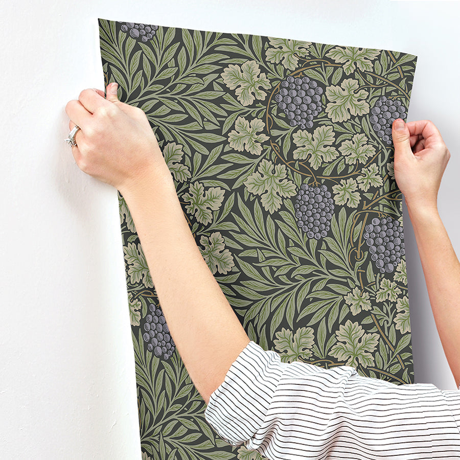 Vine Green Woodland Fruits Wallpaper - Brewster Wallcovering