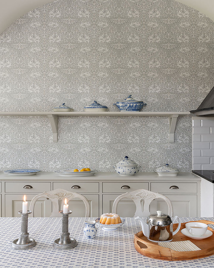 African Marigold White Floral Wallpaper - Brewster Wallcovering