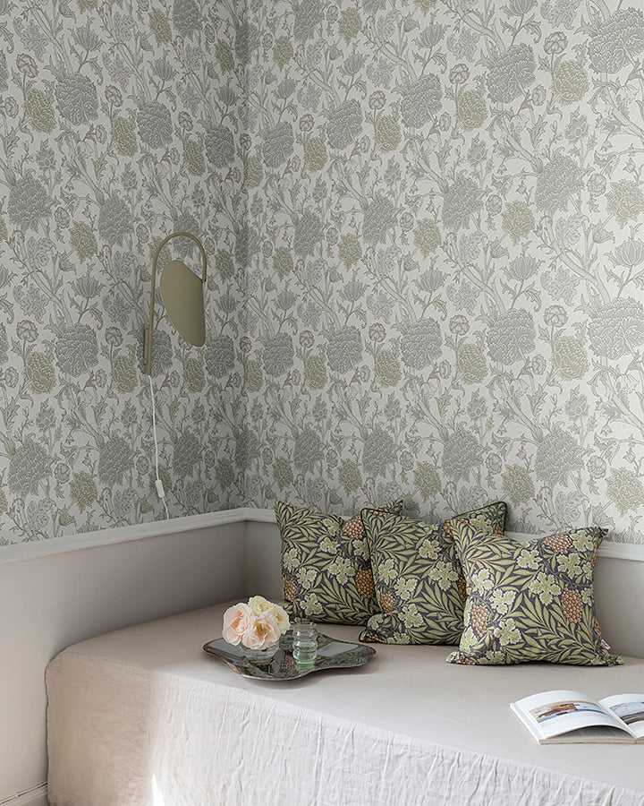 Cray Light Green Floral Trail Wallpaper - Brewster Wallcovering