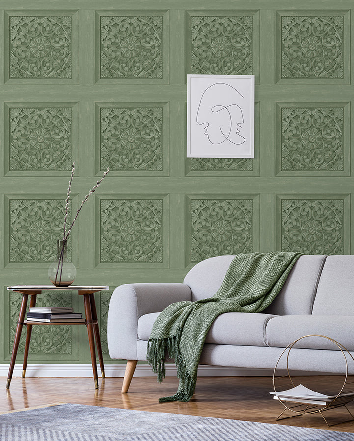 Albie Moss Carved Panel Wallpaper - Brewster Wallcovering