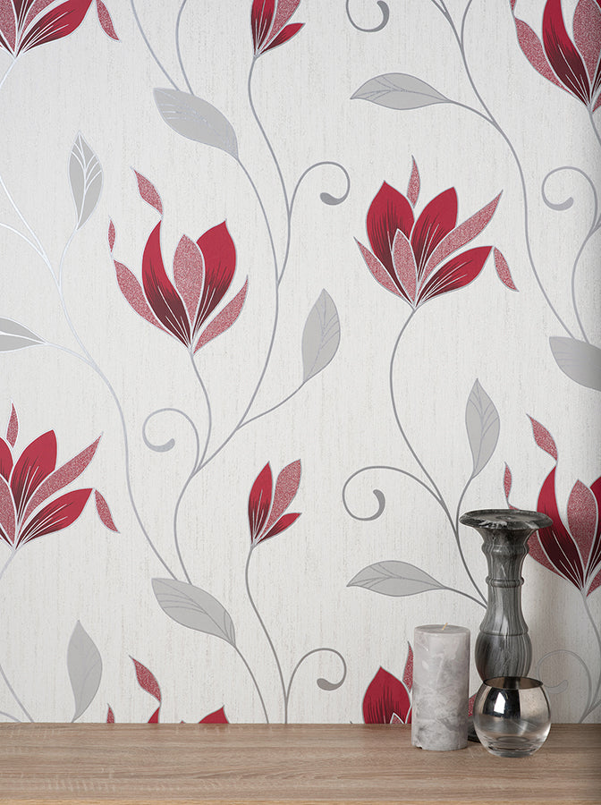 Synergy Ruby Floral Wallpaper - Brewster Wallcovering