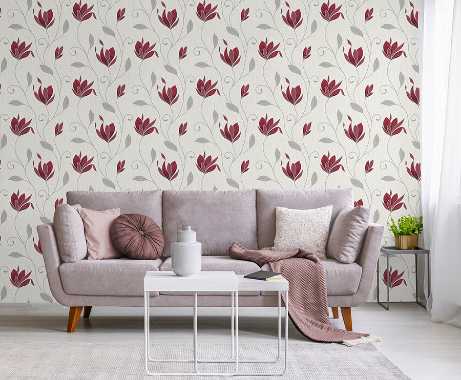 Synergy Ruby Floral Wallpaper - Brewster Wallcovering