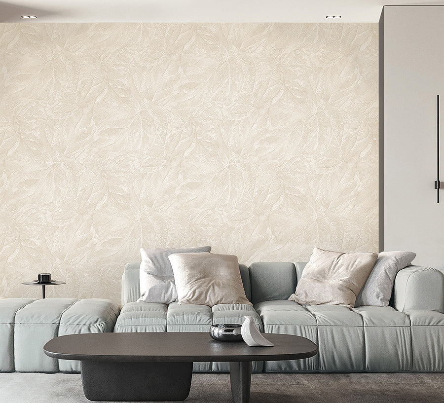 Aspen Bone Leaf Wallpaper - Brewster Wallcovering