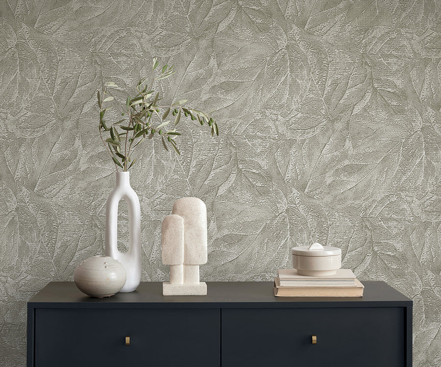 Aspen Sterling Leaf Wallpaper - Brewster Wallcovering