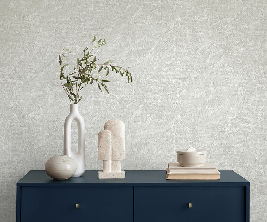 Aspen White Leaf Wallpaper  | Brewster Wallcovering - The WorkRm