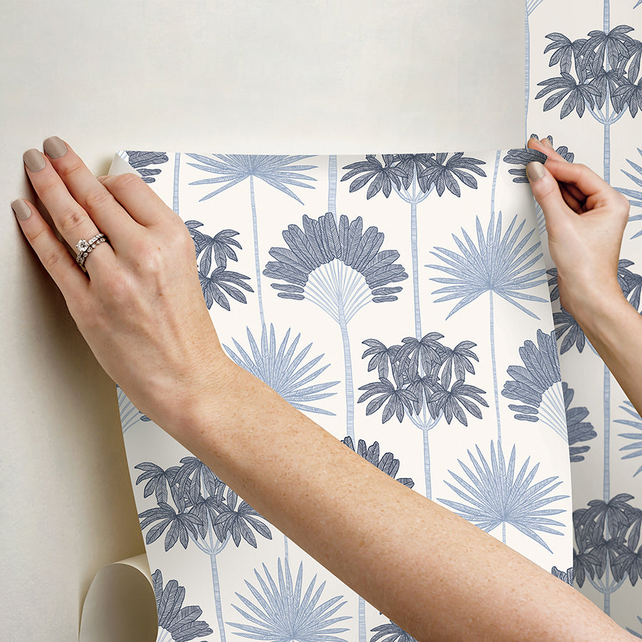 Kentia Blue Peel and Stick Wallpaper  | Brewster Wallcovering