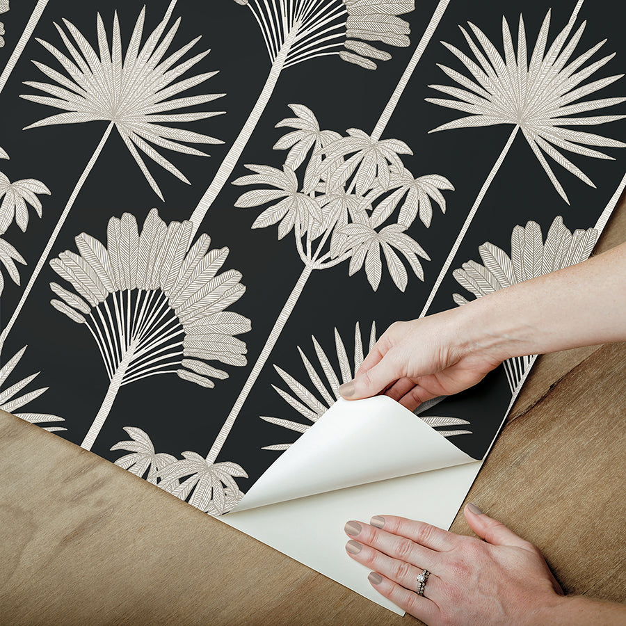 Kentia Black Peel and Stick Wallpaper  | Brewster Wallcovering