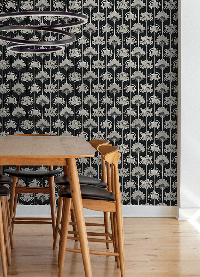 Kentia Black Peel and Stick Wallpaper  | Brewster Wallcovering