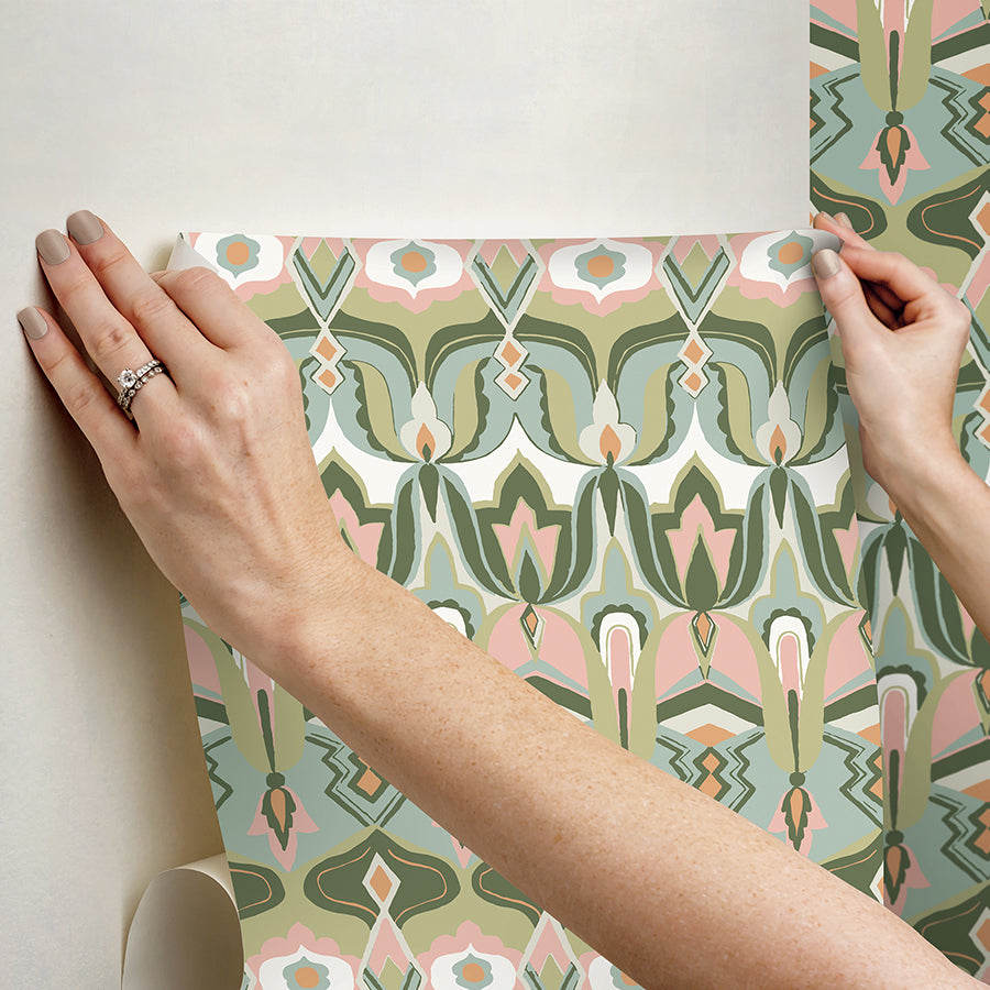 Akira Green Peel and Stick Wallpaper  | Brewster Wallcovering - The WorkRm