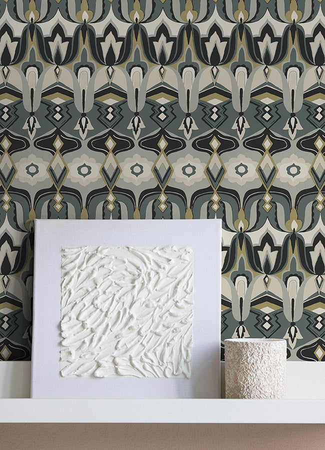 Akira Black Peel and Stick Wallpaper - Brewster Wallcovering