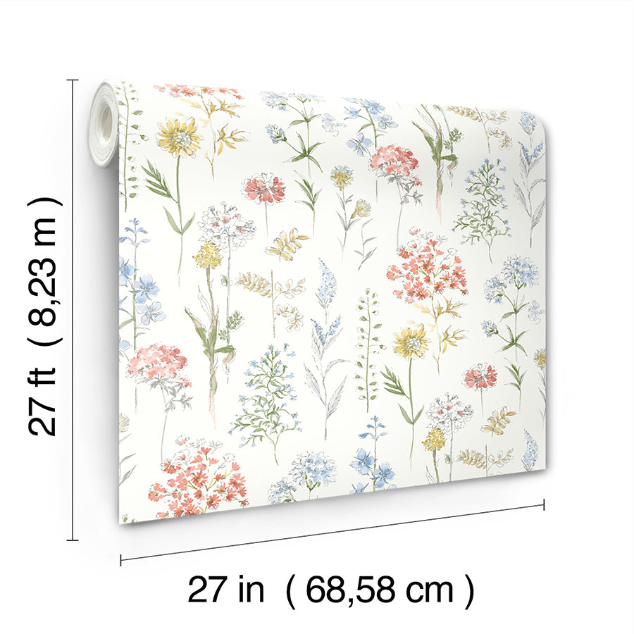 Bergamot Multicolor Wildflower Wallpaper  | Brewster Wallcovering