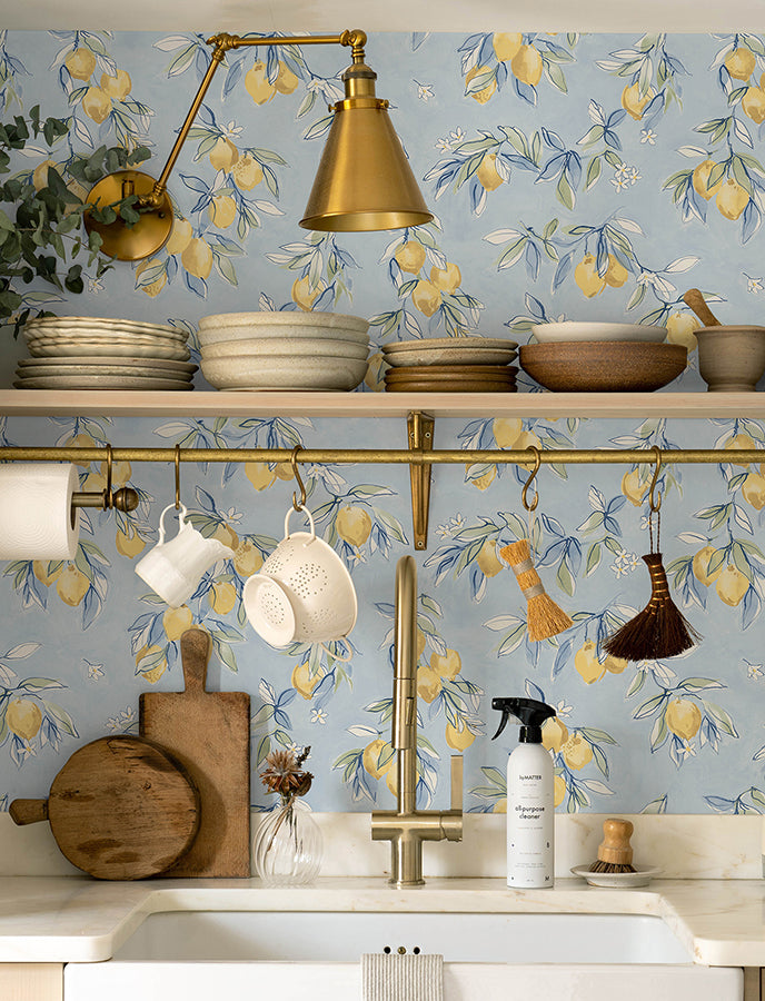 Lemonade Light Blue Citrus Wallpaper  | Brewster Wallcovering - The WorkRm