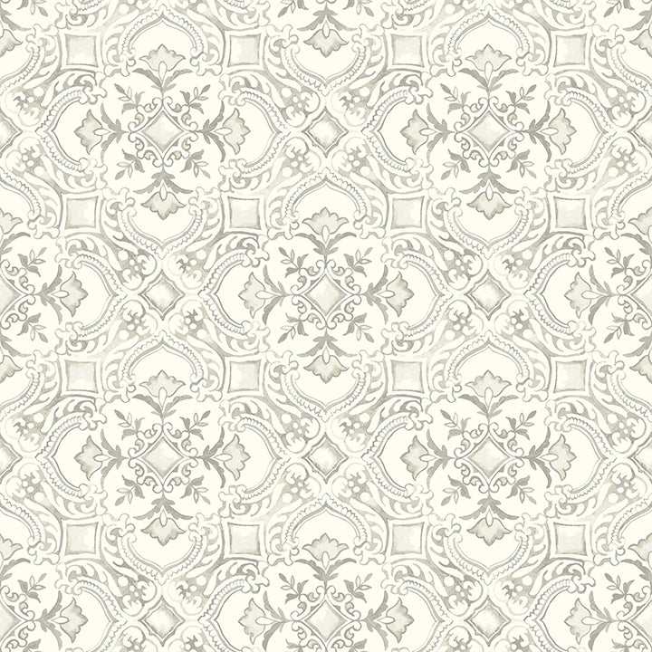 Picture of Marjoram Light Grey Floral Tile Wallpaper